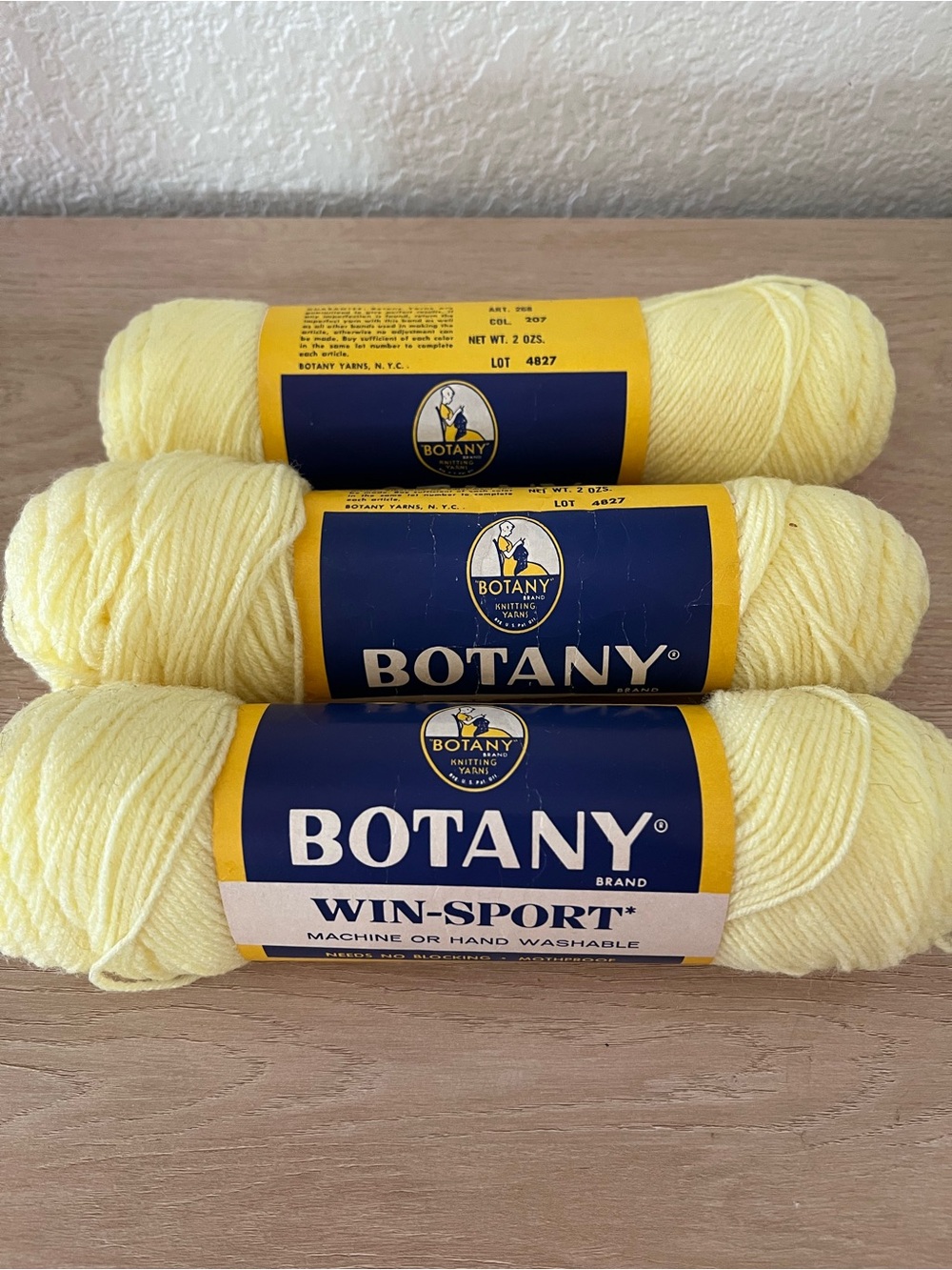 Vintage Botany Win-Sport Yarn - Soft Pale Yellow (3 Skeins)